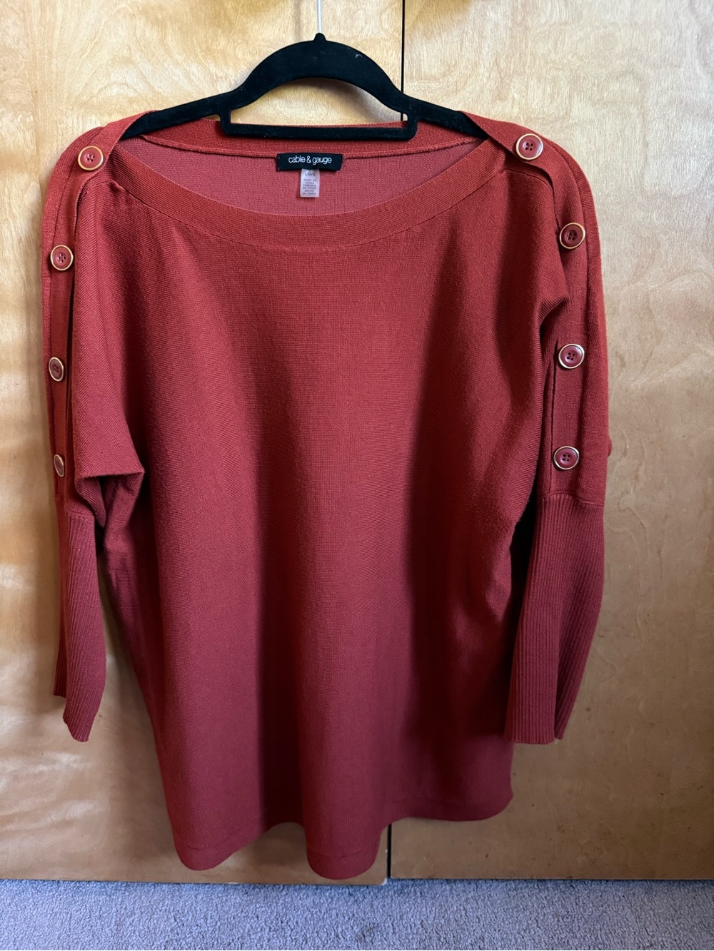 New. Never worn. Cable & Gauge Off-Shoulder Button Detail Sweater - Rust